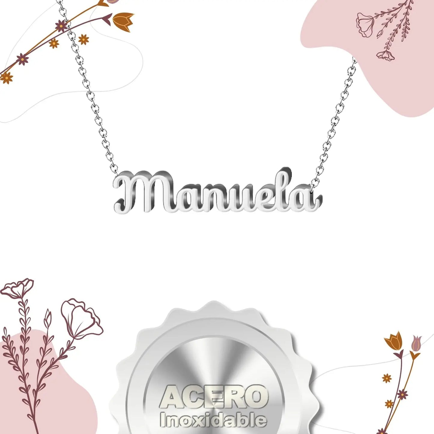Collar con Nombre Manuela - Acero Inoxidable Plateado - cotigo