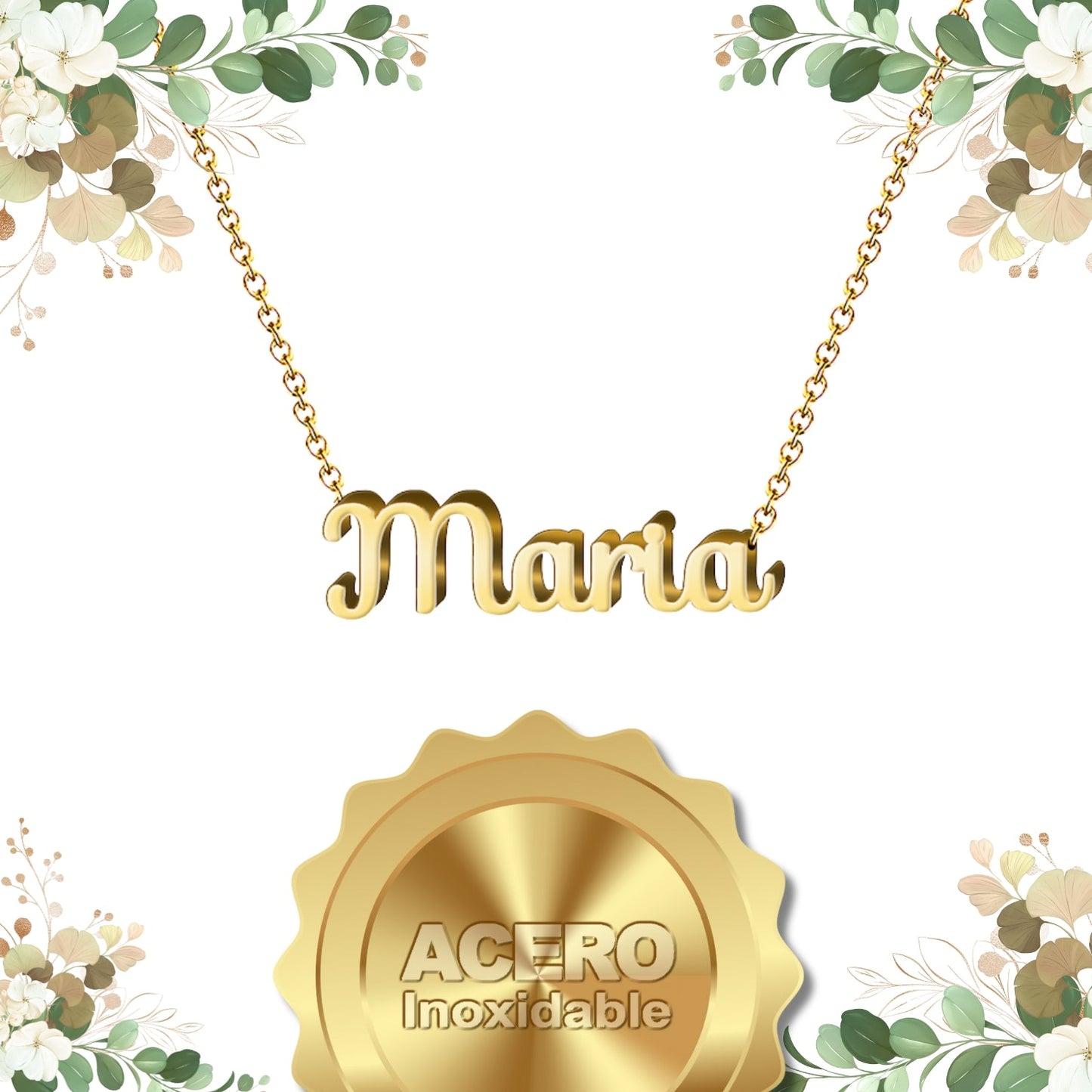 Collar Nombre María Acero color Dorado