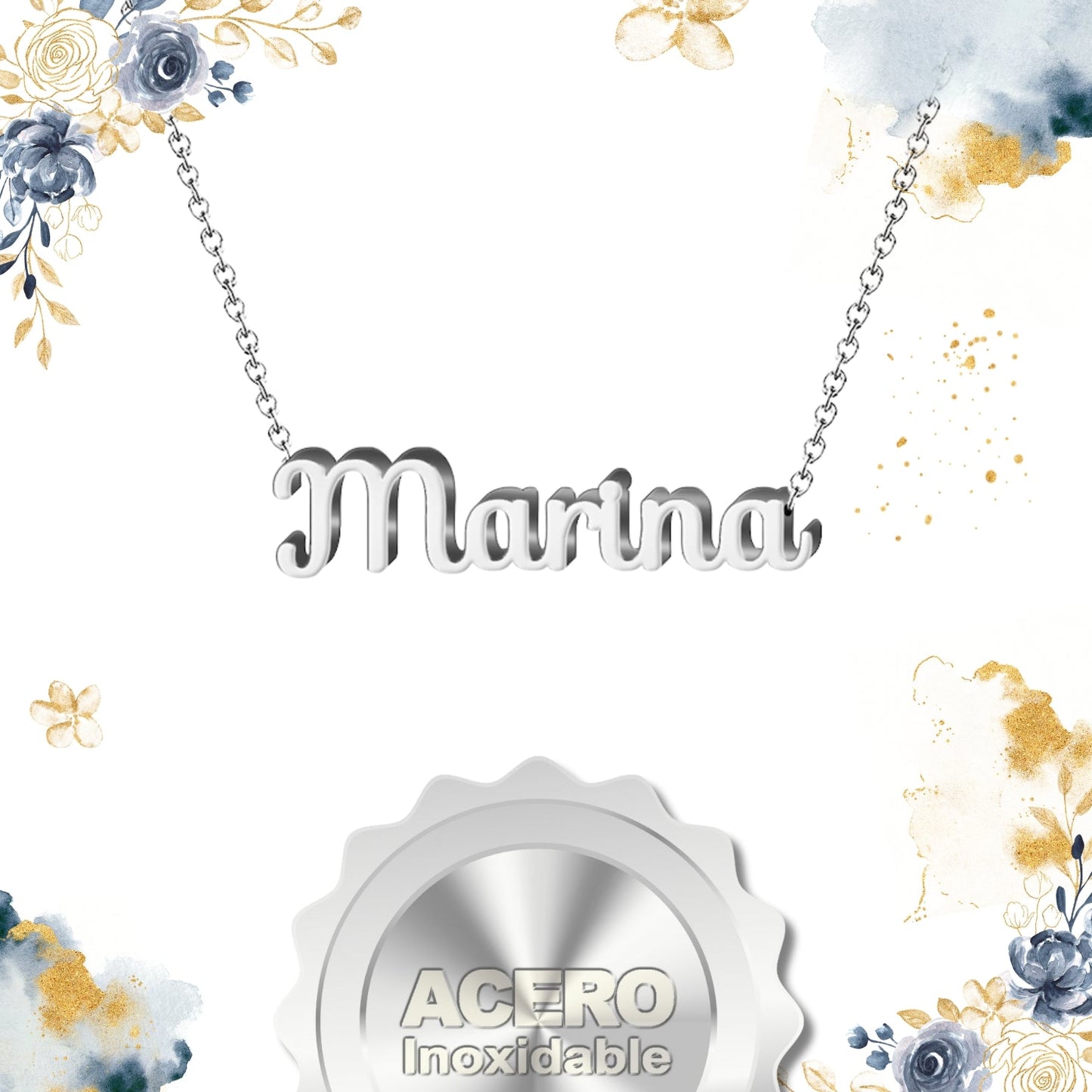 Collar Nombre Marina Acero color Plateado
