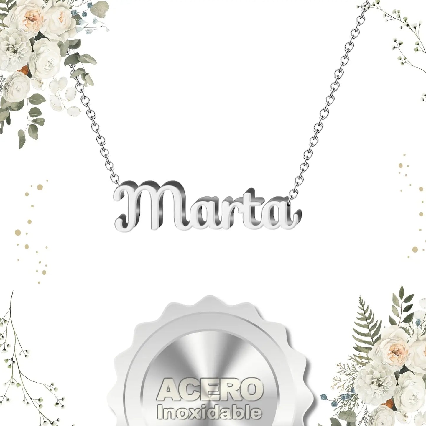 Collar con Nombre Marta - Acero Inoxidable Plateado - cotigo