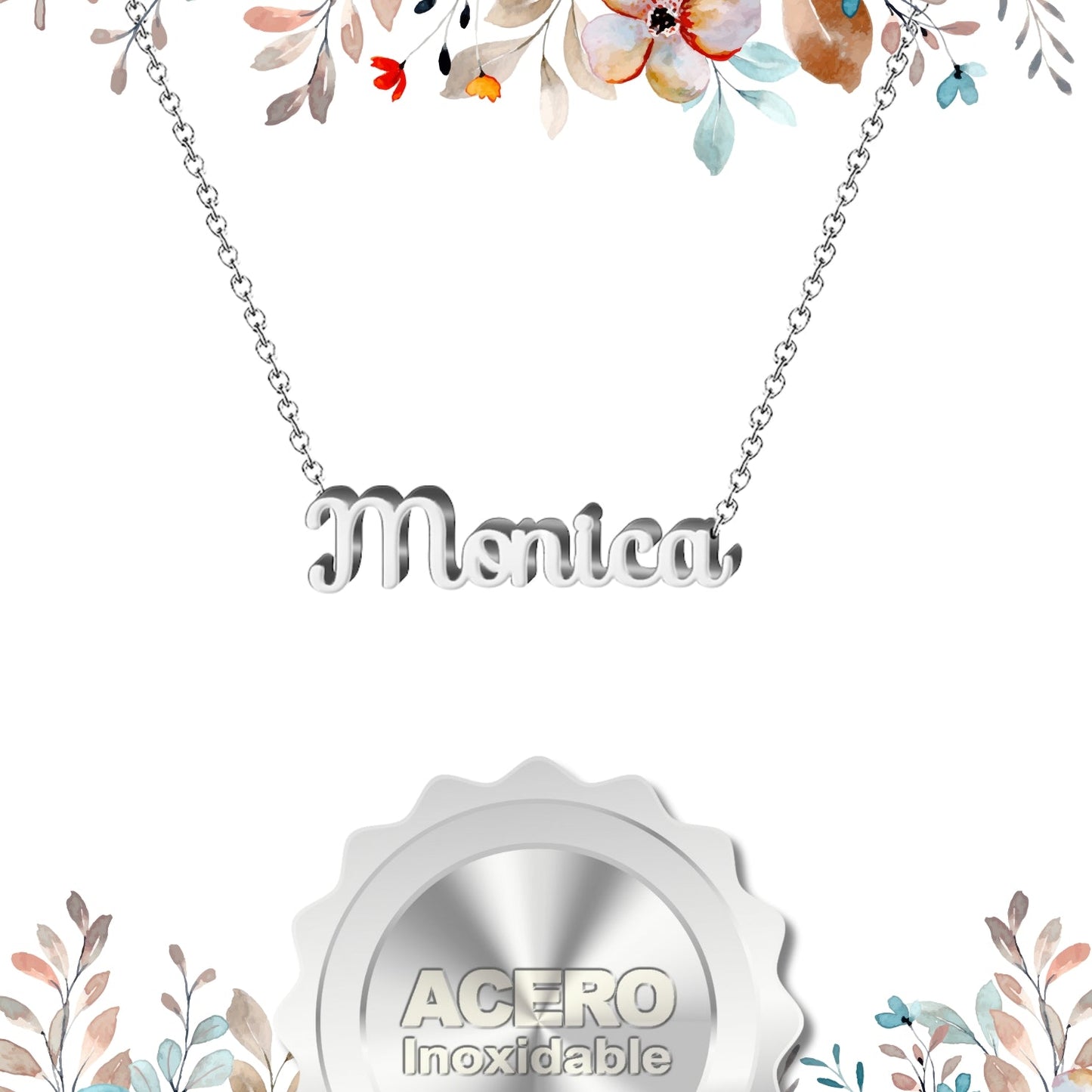 Collar Nombre Monica Acero color Plateado