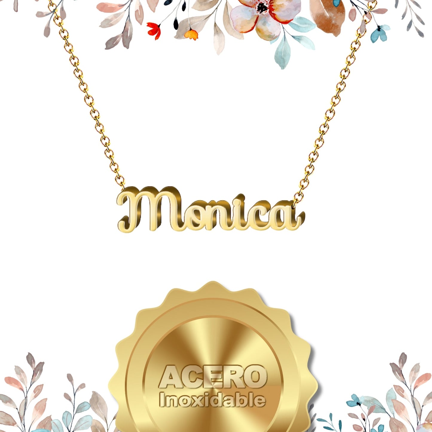 Collar Nombre Monica Acero color Dorado