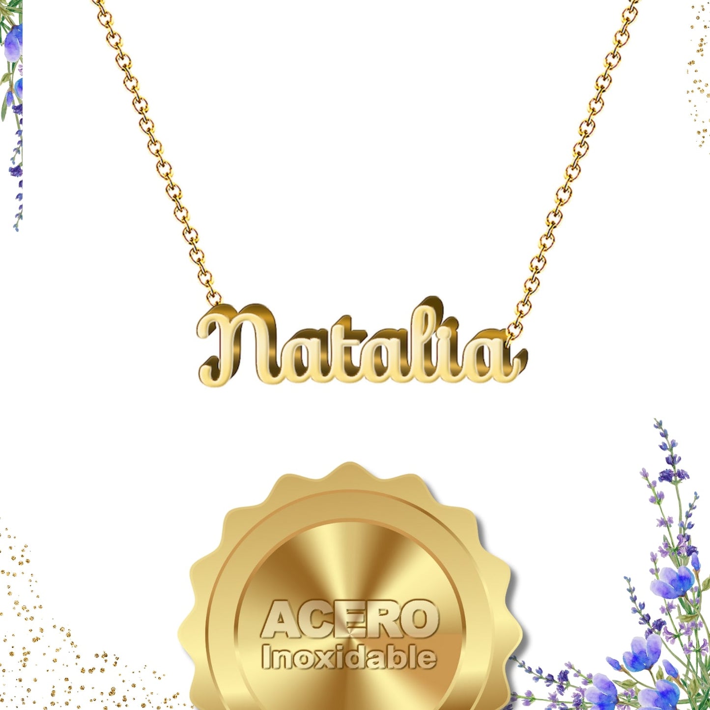 Collar Nombre Natalia Acero color Dorado