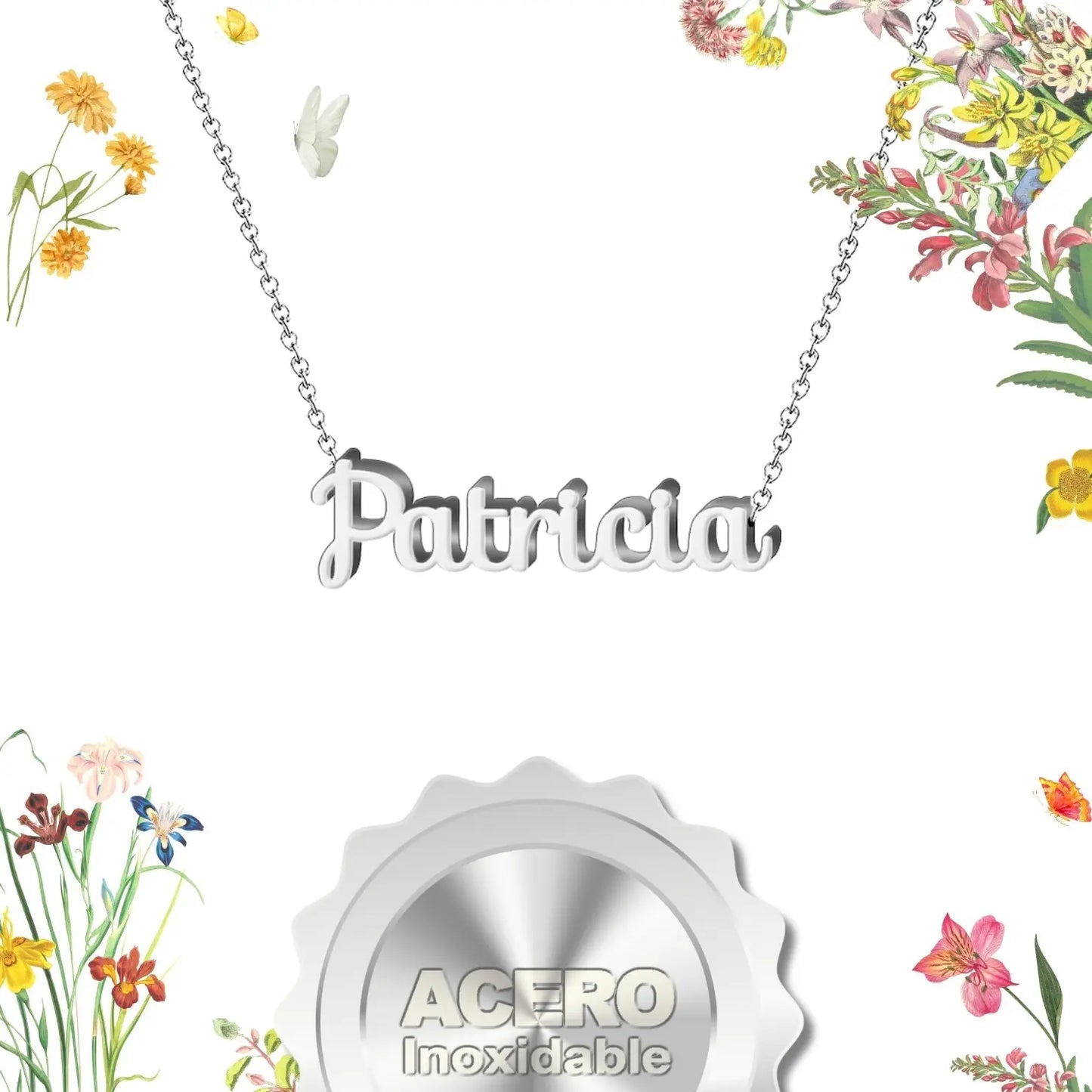 Collar con Nombre Patricia - Acero Inoxidable Plateado - cotigo