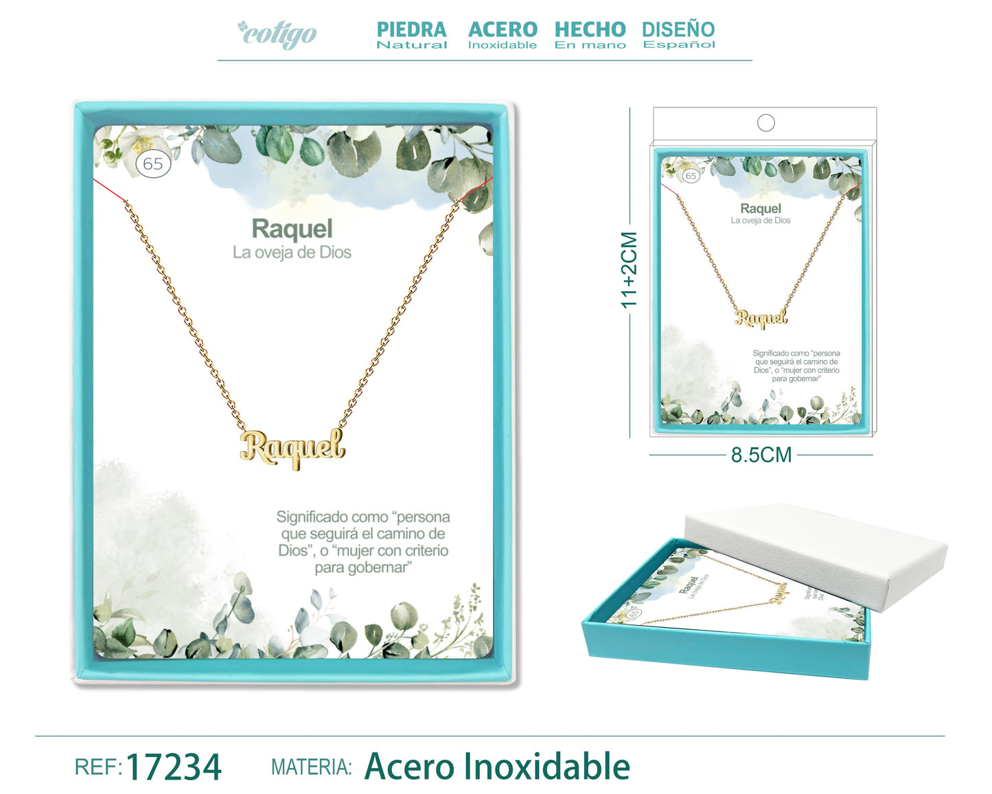 64 Collar Nombre- Pilar -Acero Dorado