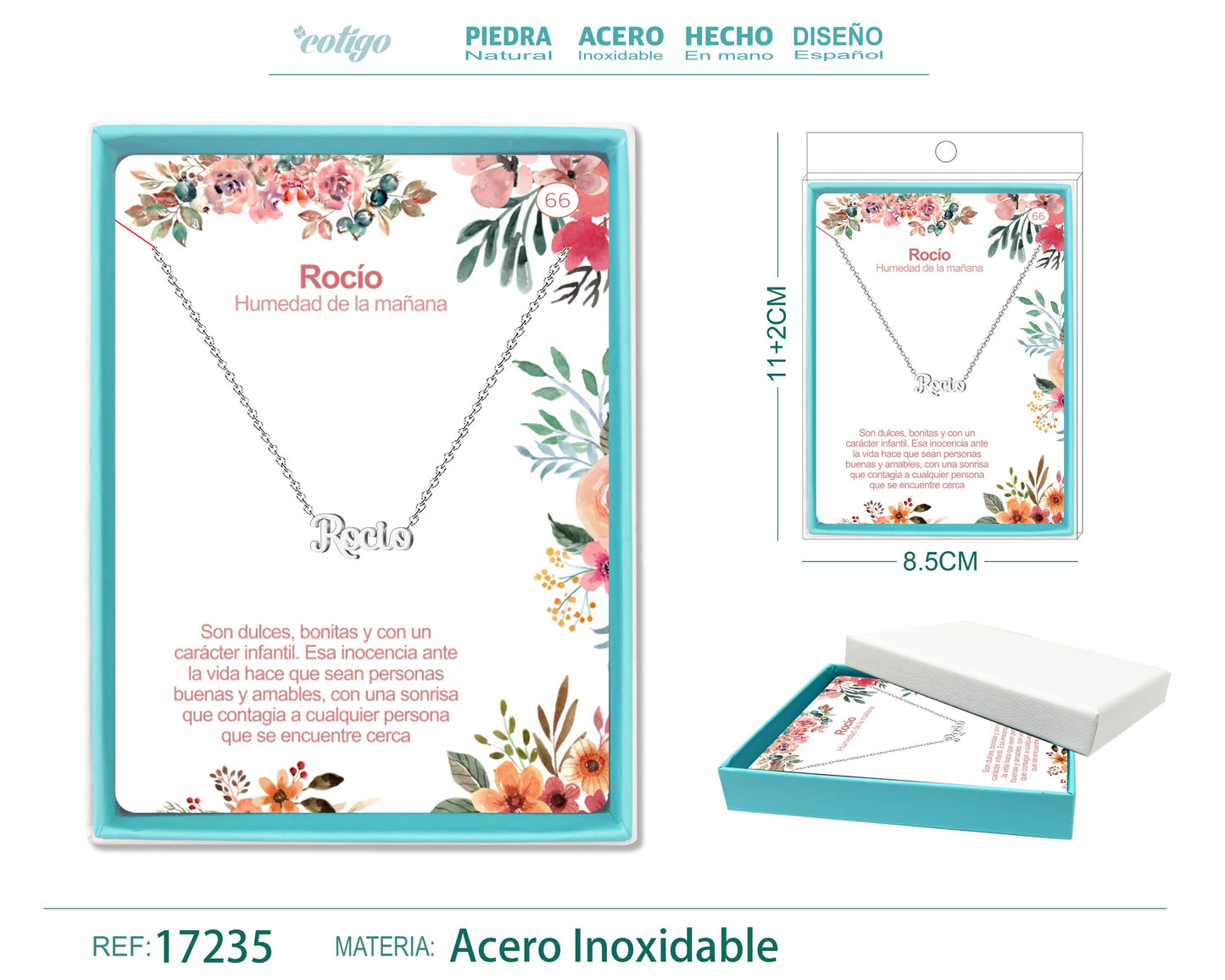 65 Collar Nombre- Raquel -Acero Plateado