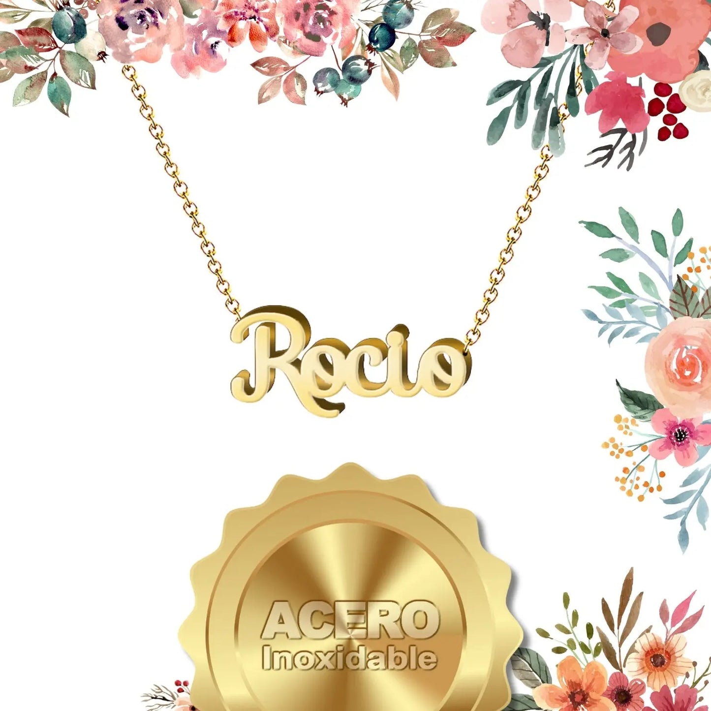 Collar con Nombre Rocío - Acero Inoxidable Dorado - cotigo
