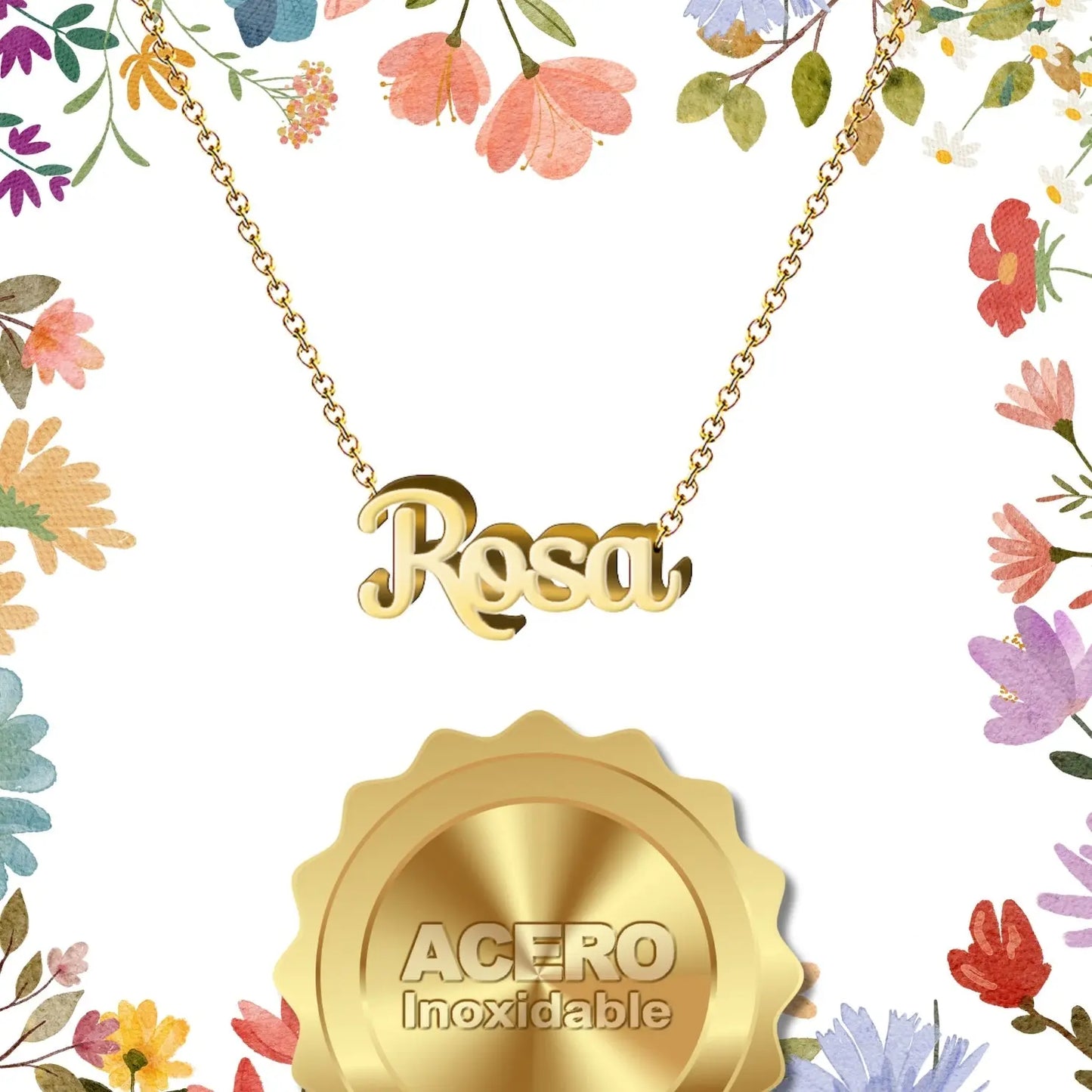 Collar con Nombre Rosa - Acero Inoxidable Dorado - cotigo