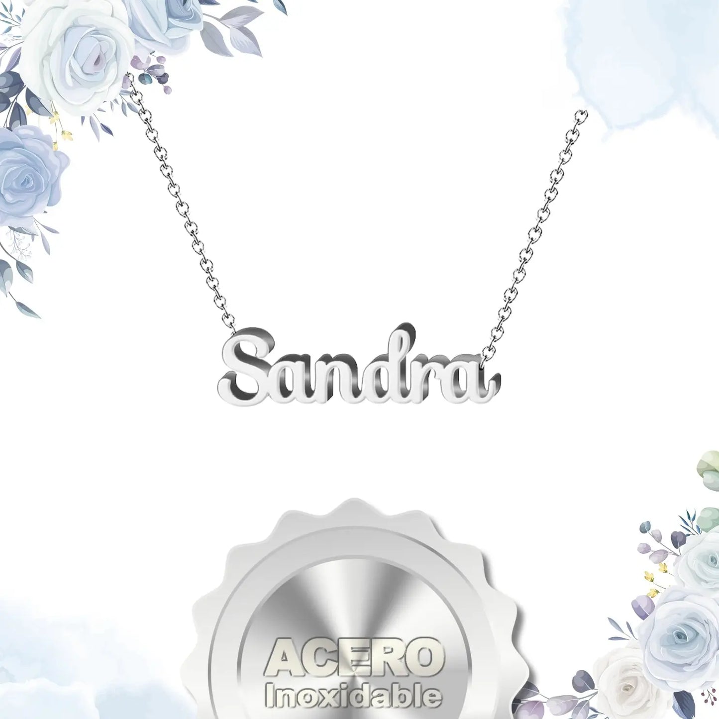 Collar con Nombre Sandra - Acero Inoxidable Plateado - cotigo