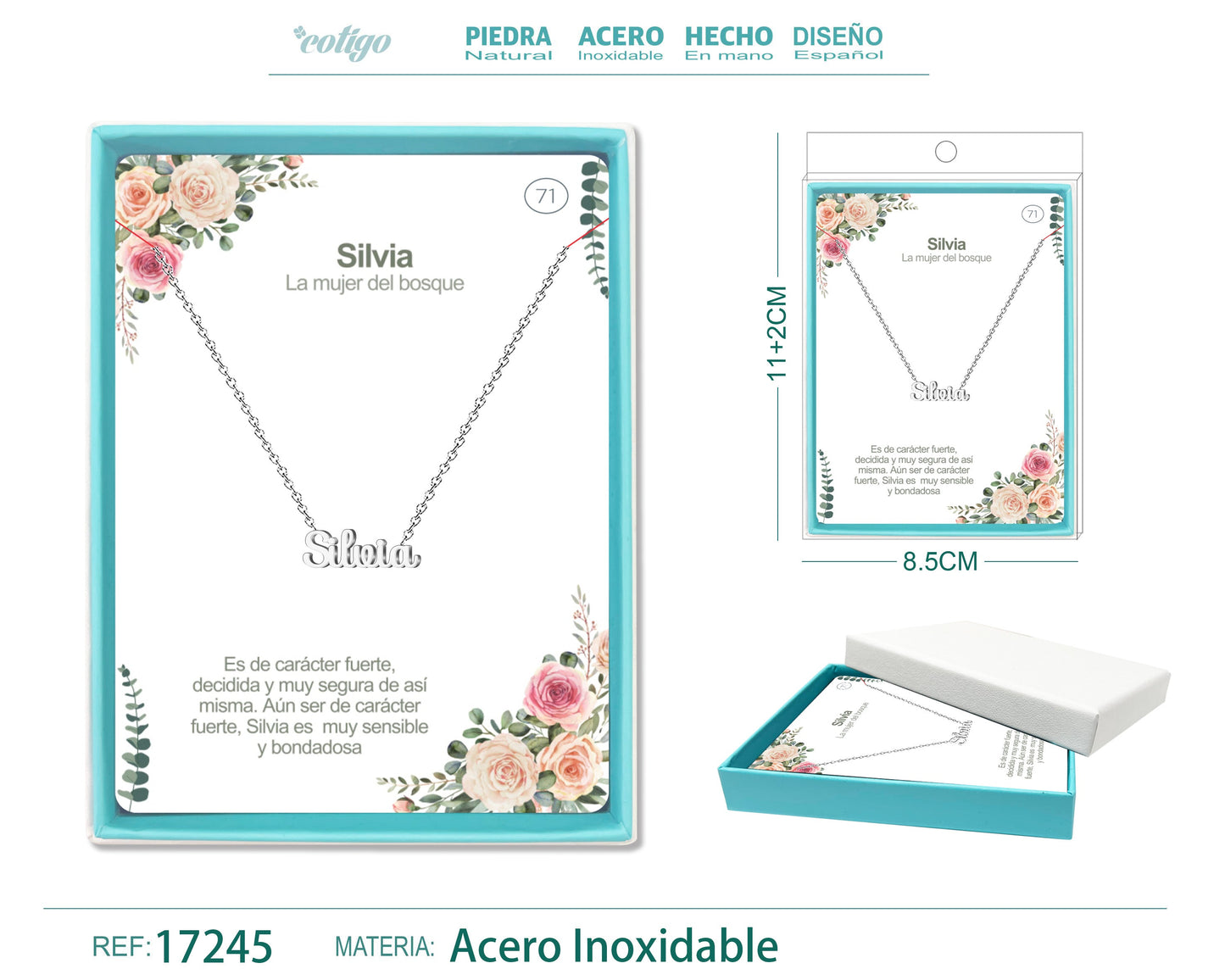 70 Collar Nombre- Sara -Acero Plateado