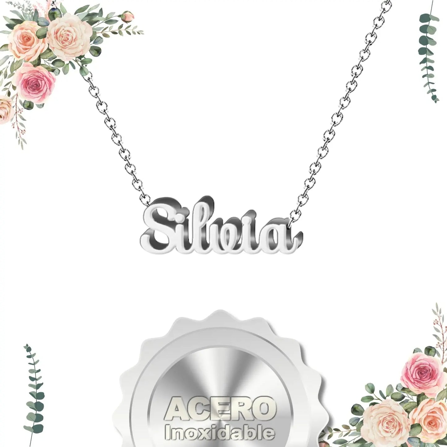 Collar con Nombre Silvia - Acero Inoxidable Plateado - cotigo