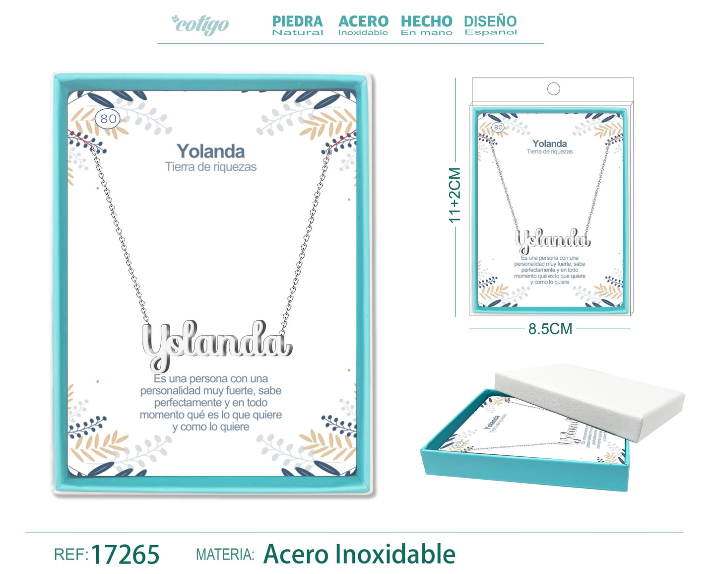 80 Collar Nombre- Yolanda -Acero Plateado