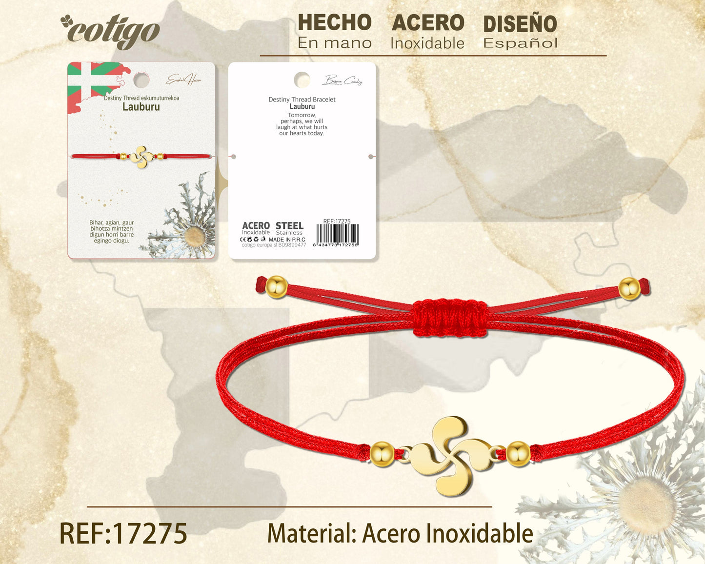 Pulsera Hilo encerado -LAUBURU-Dorado