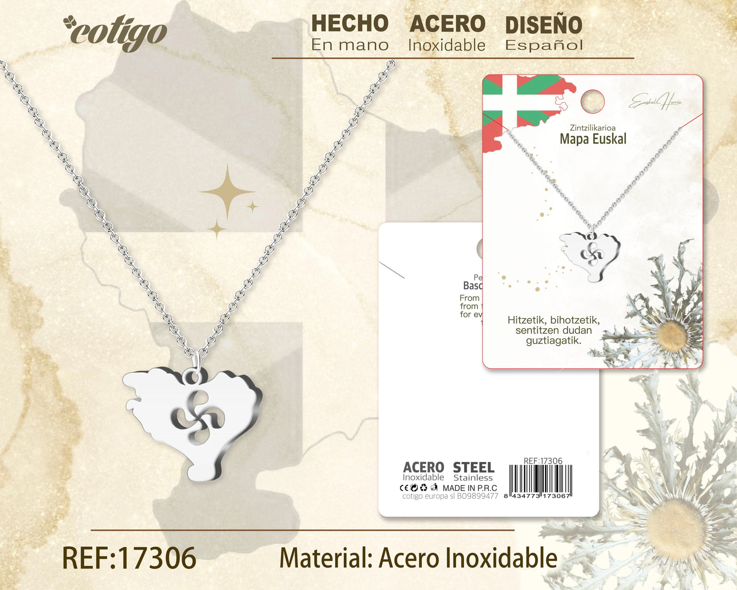 Collar MAPA EUSKAL-Acero color Plateado