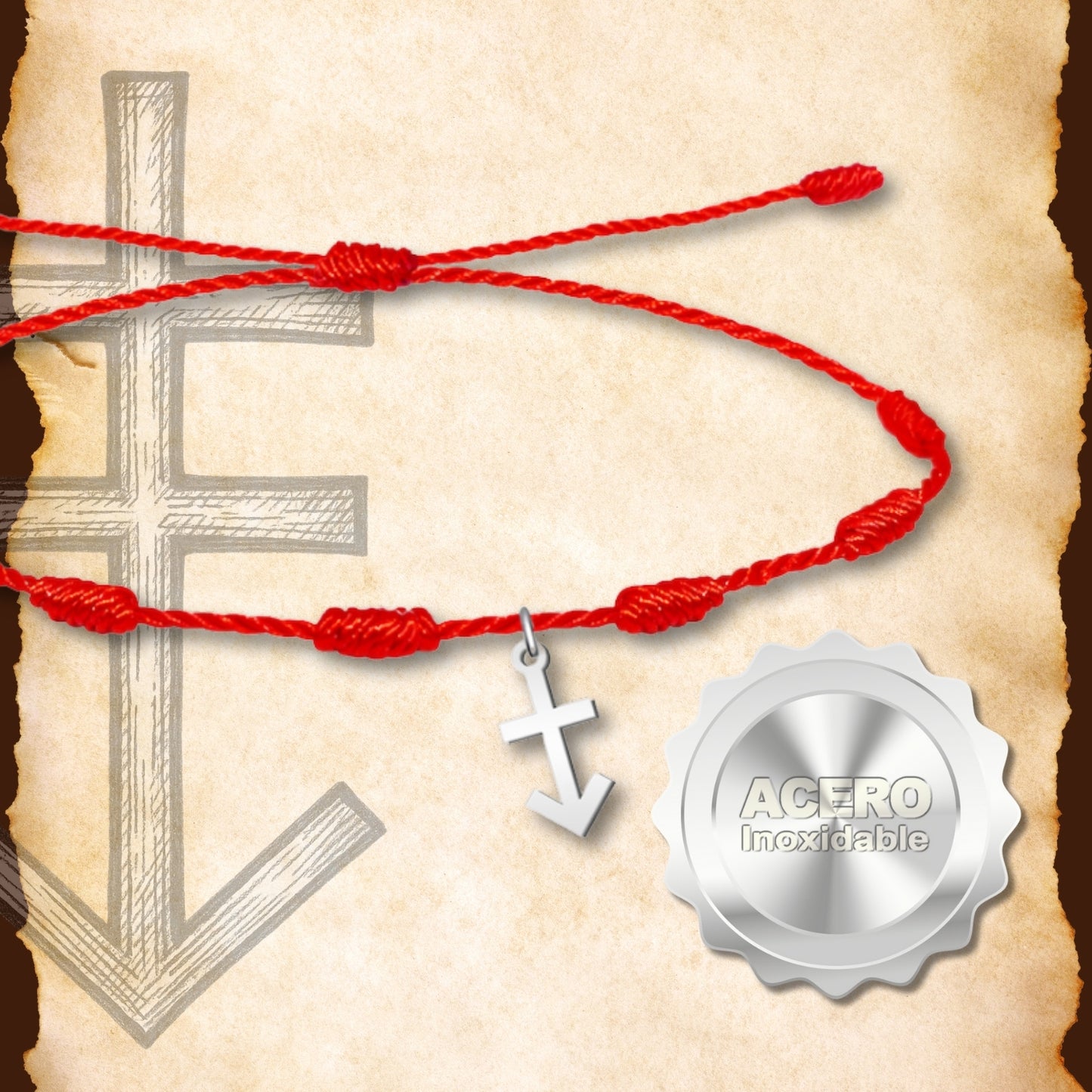 Pulsera 7 Nudos con Cruz Contra el mal color Plateado
