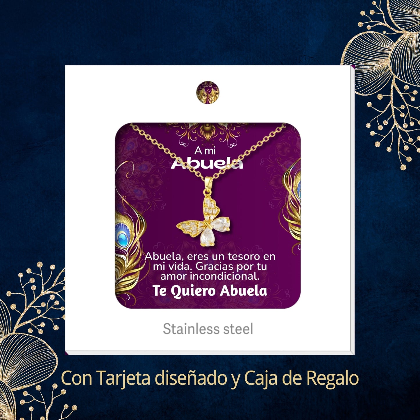 Collar Acero y colgante Cobre con Piedra Circonita para Regalar a Abuela