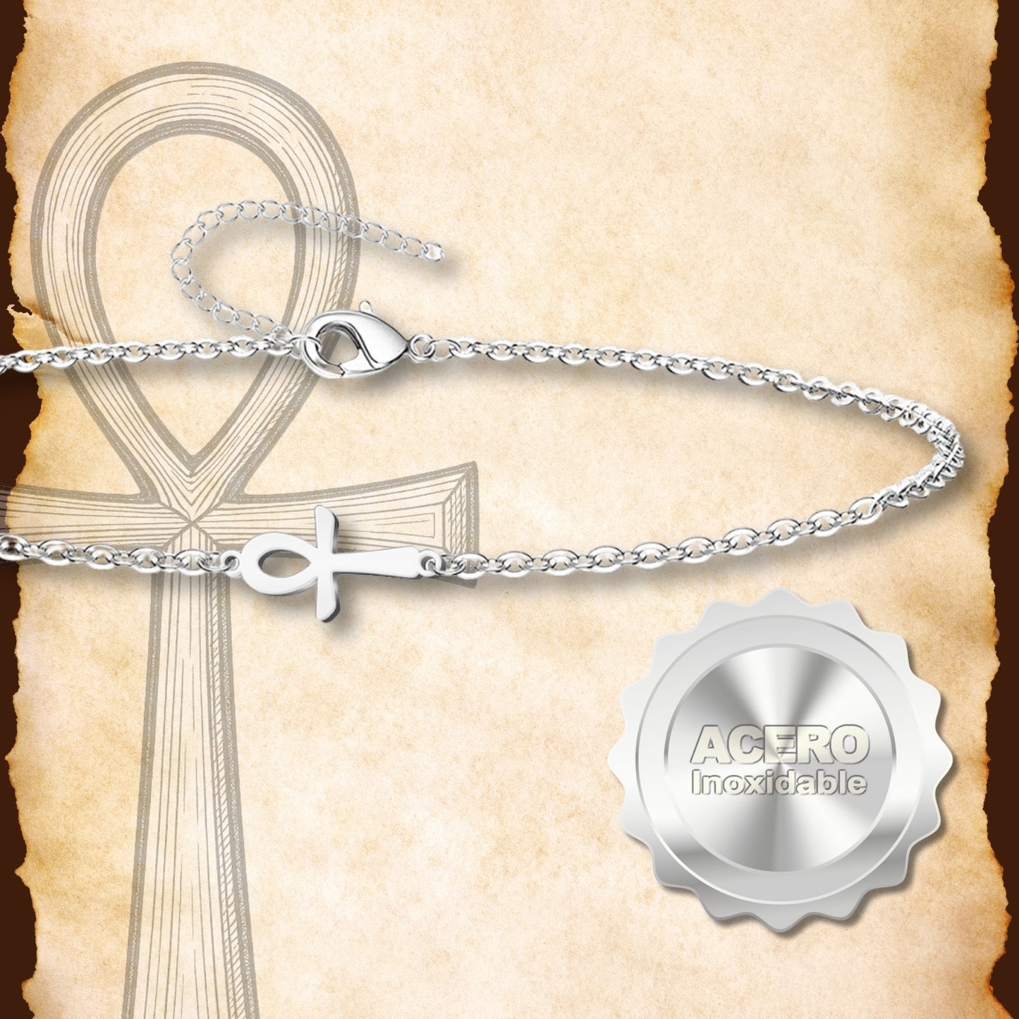 Pulsera Cruz Egipcia Acero inxodable color Plateado