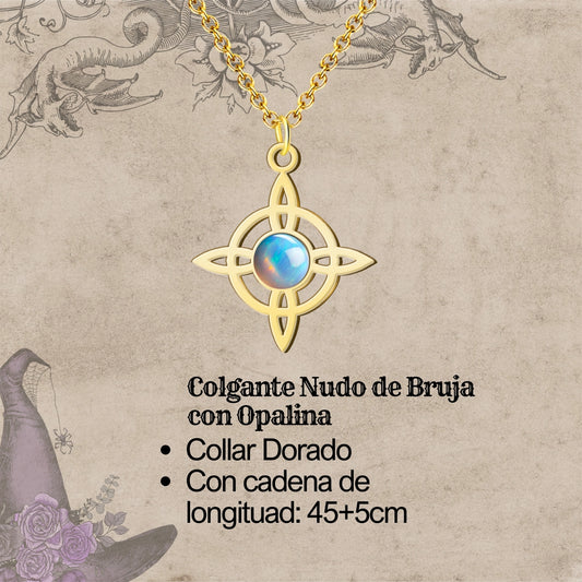 Colgante Nudo de Bruja con Opalina en Acero Dorado