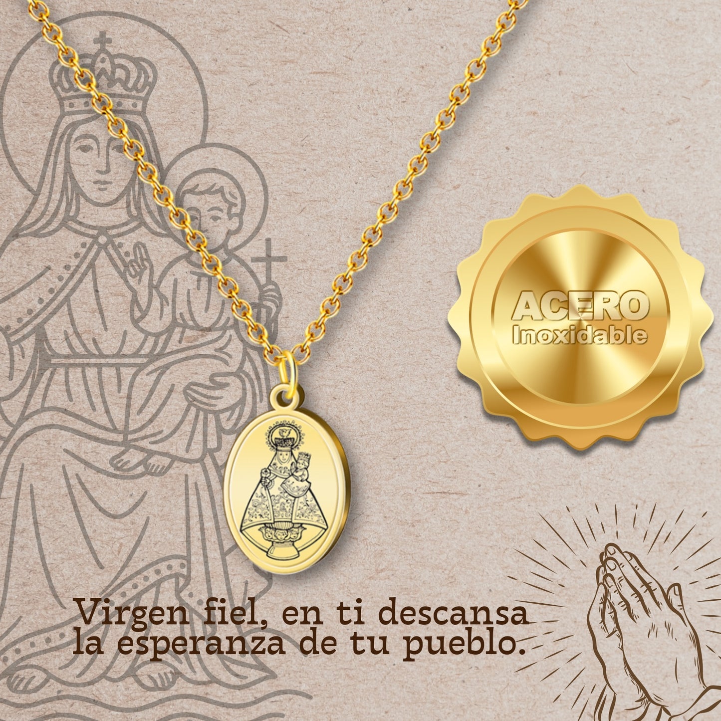 Colgante Virgen Covadonga Acero Dorado