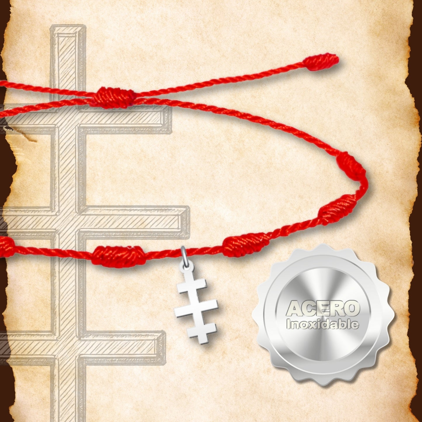 Pulsera 7 Nudos con Cruz de las Catacumbas color Plateado