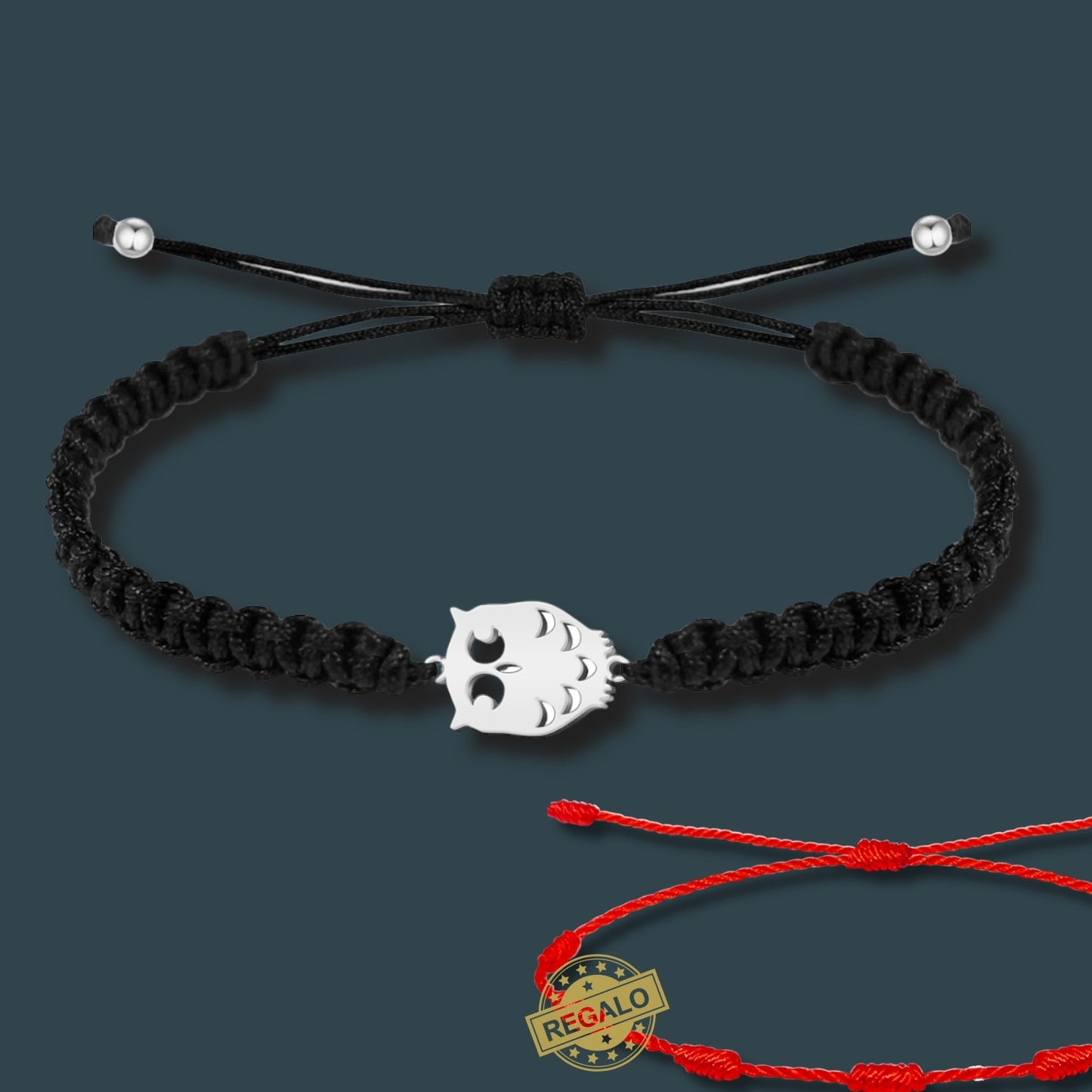 ✨Pulsera de Hilo Trenzado Hecha a Mano 🧵 con Amuleto de Suerte y Protección 🍀 Acero Inoxidable 💎 ¡Incluye Pulsera 7 Nudos de Regalo! 🎁