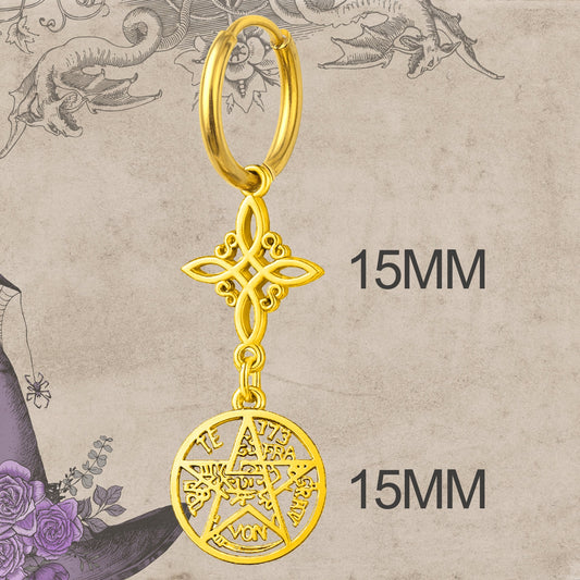 Pendientes Tetragrammaton y Nudo de Bruja Acero Inoxidable Dorado - cotigo