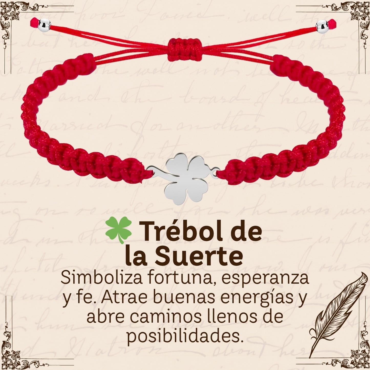 Pulsera Hilo Destino Roja Hecho a Mano 🧵 con Amuleto de Suerte y Protección 🍀 en Acero Inoxidable 💎