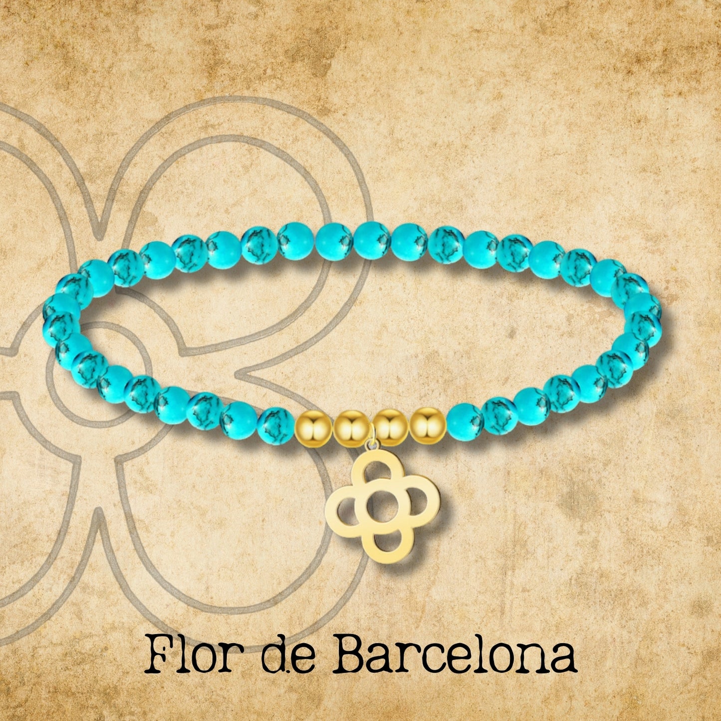 Pulsera Turquesa con flor de Barcelona Acero Dorado