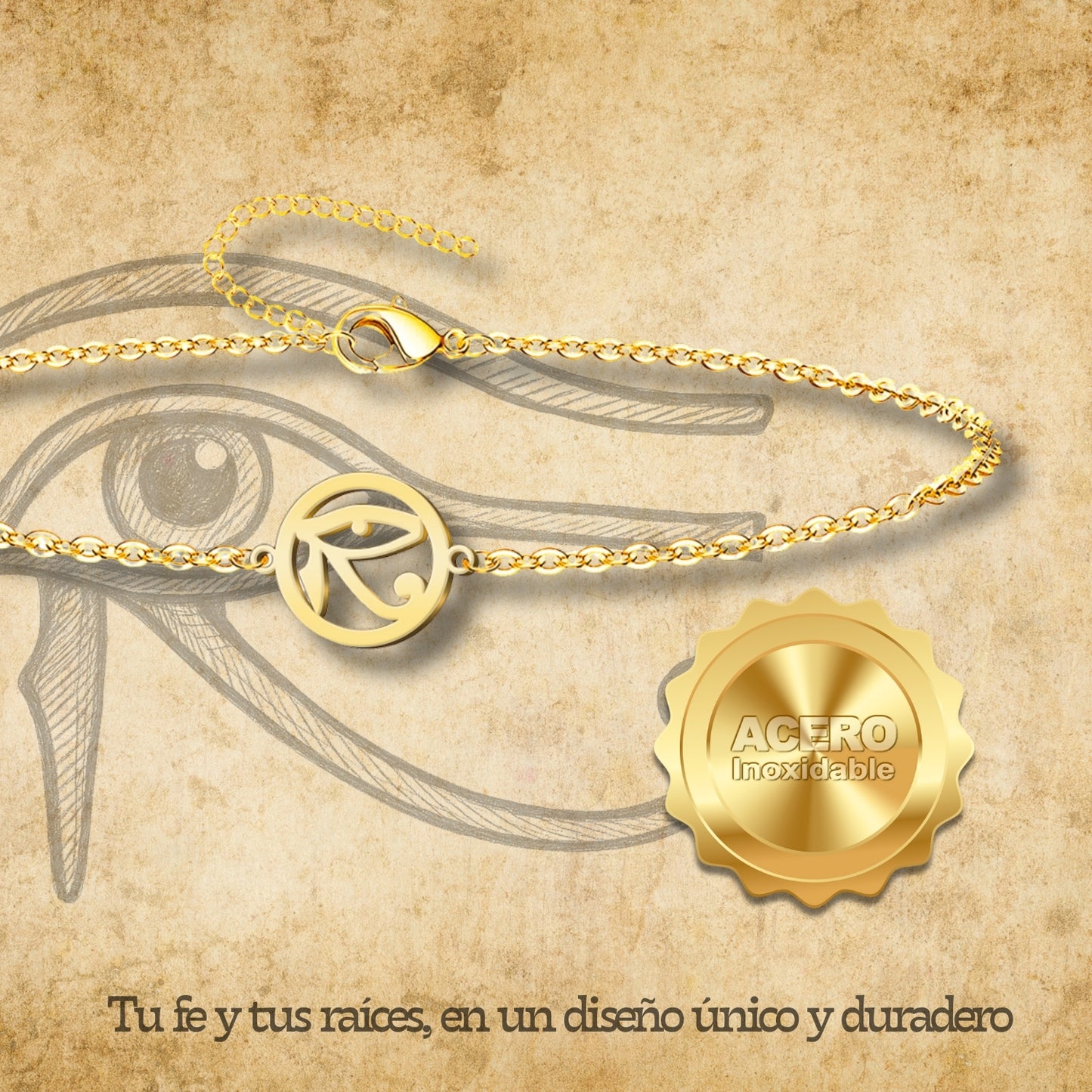 Pulsera Ojo de Horus Acero Inoxidable color Dorado