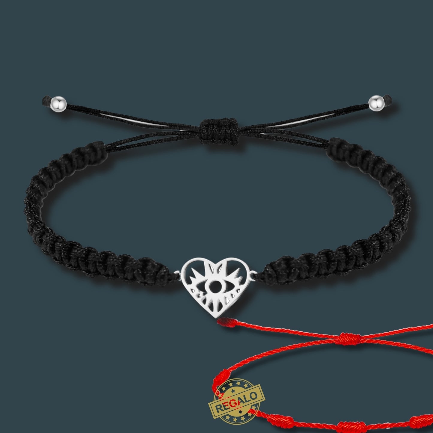 ✨Pulsera de Hilo Trenzado Hecha a Mano 🧵 con Amuleto de Suerte y Protección 🍀 Acero Inoxidable 💎 ¡Incluye Pulsera 7 Nudos de Regalo! 🎁