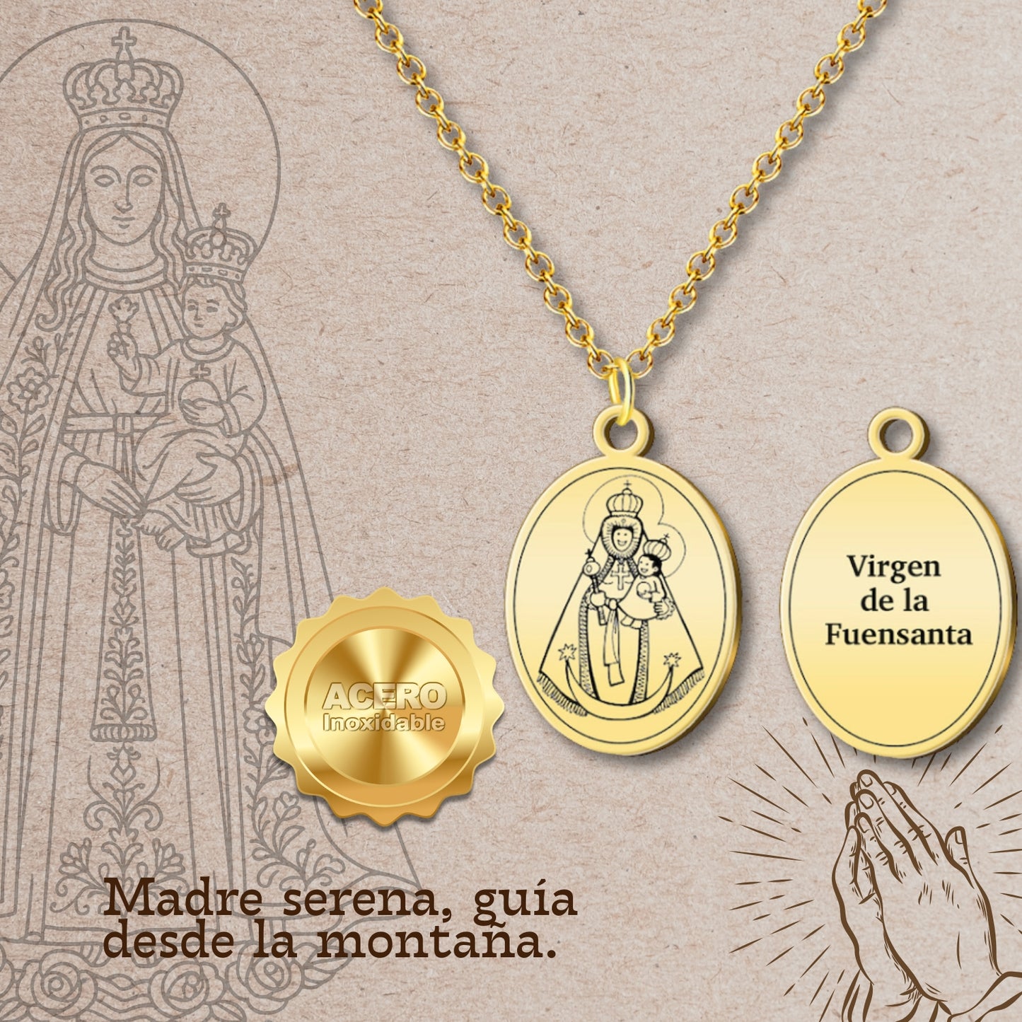 Colgante Virgen de la Fuensanta Acero Dorado