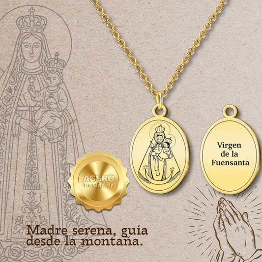 Colgante Medalla Virgen de la Fuensanta Acero Dorado - cotigo