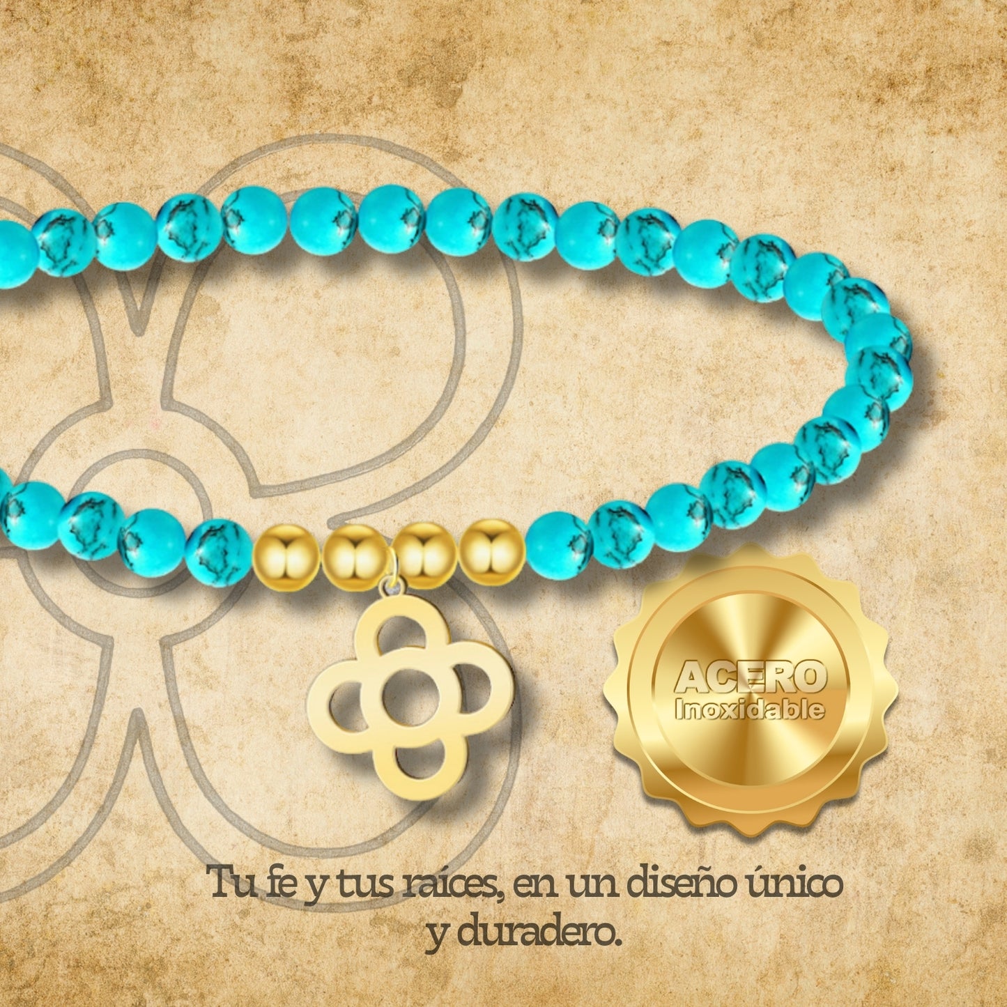Pulsera Turquesa con flor de Barcelona Acero Dorado