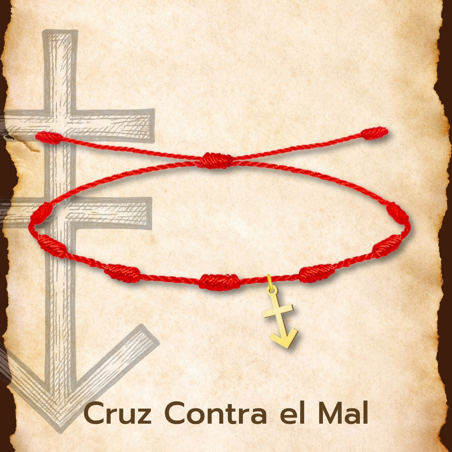 Pulsera 7 Nudos con Cruz Contra el mal color Dorado