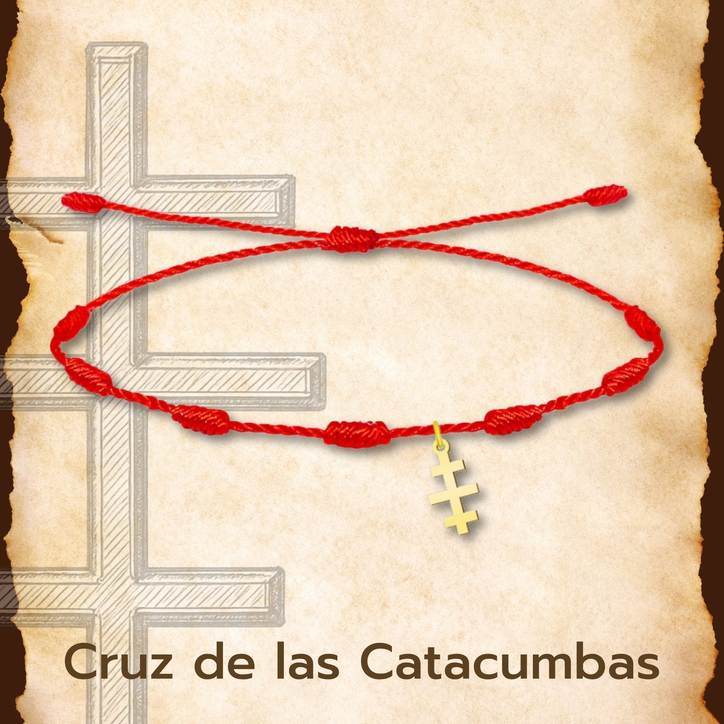 Pulsera 7 Nudos con Cruz de las Catacumbas color Dorado