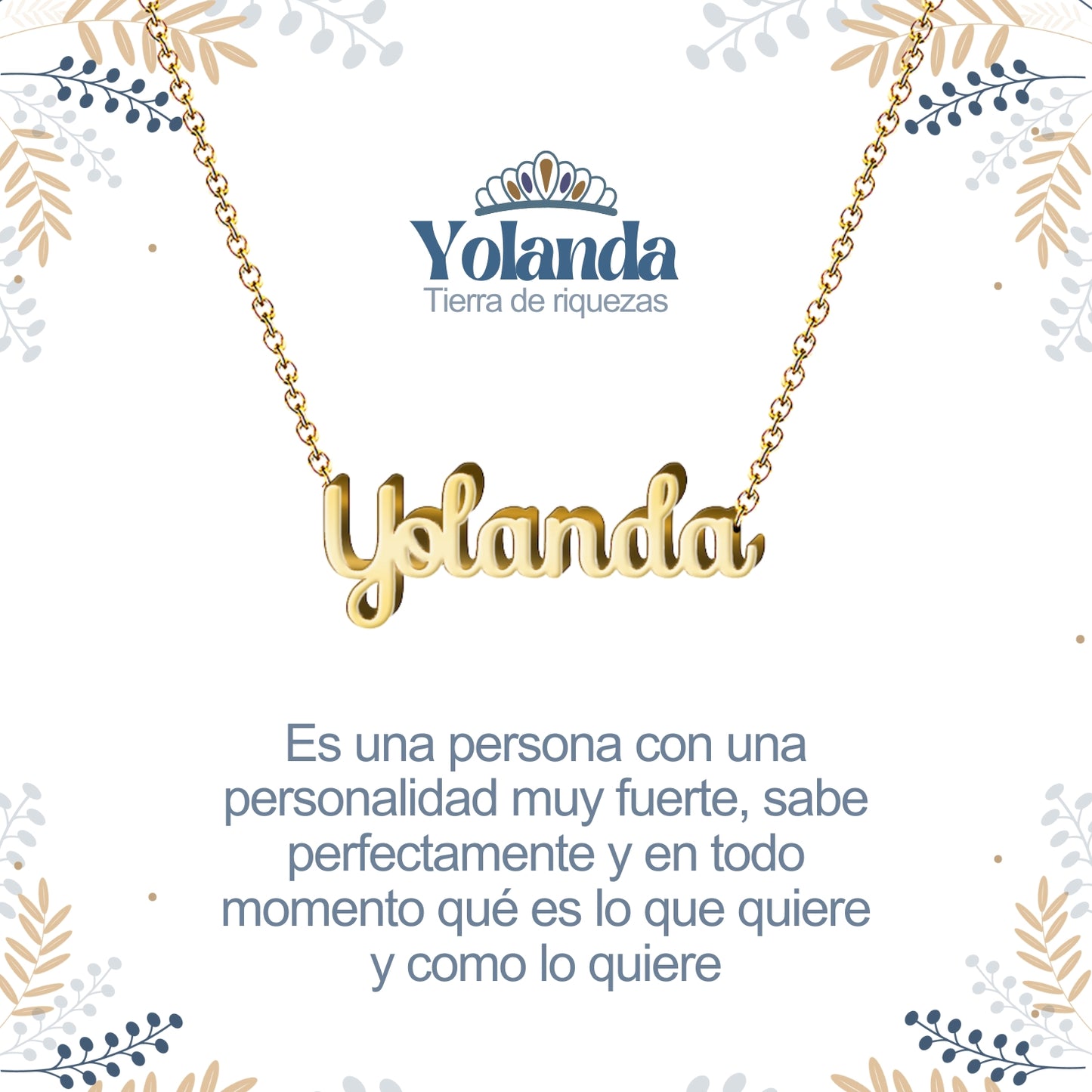Collar con Nombre en Acero Inoxidable, Color Dorado, Incluye Tarjeta con el Significado de 60 Nombres + Caja de Regalo y Pulsera 7 Nudos de Regalo