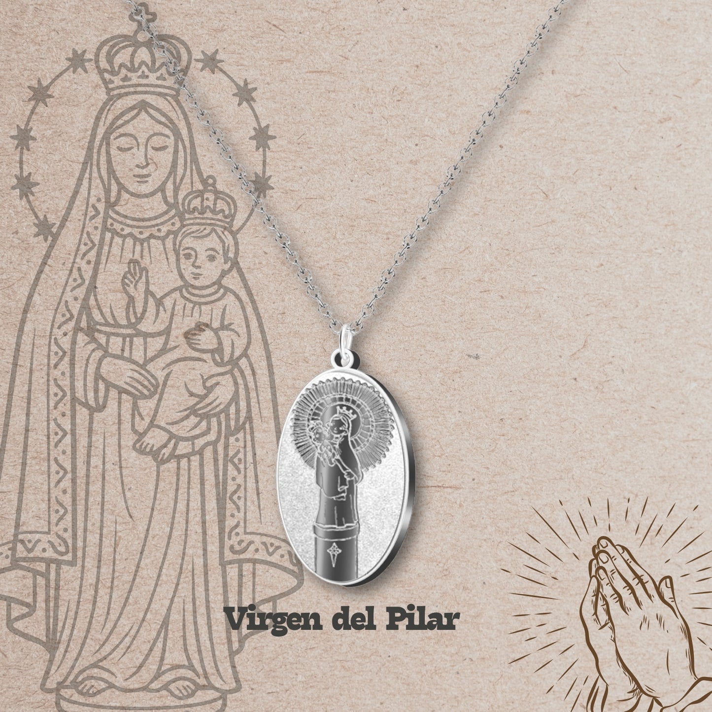 Colgante Acero VIRGEN DEL PILAR color Plateado