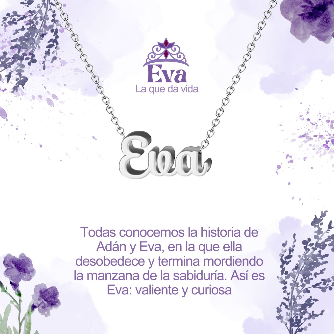 Collar con Nombre en Acero Inoxidable, Color Plateado, Incluye Tarjeta con el Significado de 60 Nombres + Caja de Regalo y Pulsera 7 Nudos de Regalo