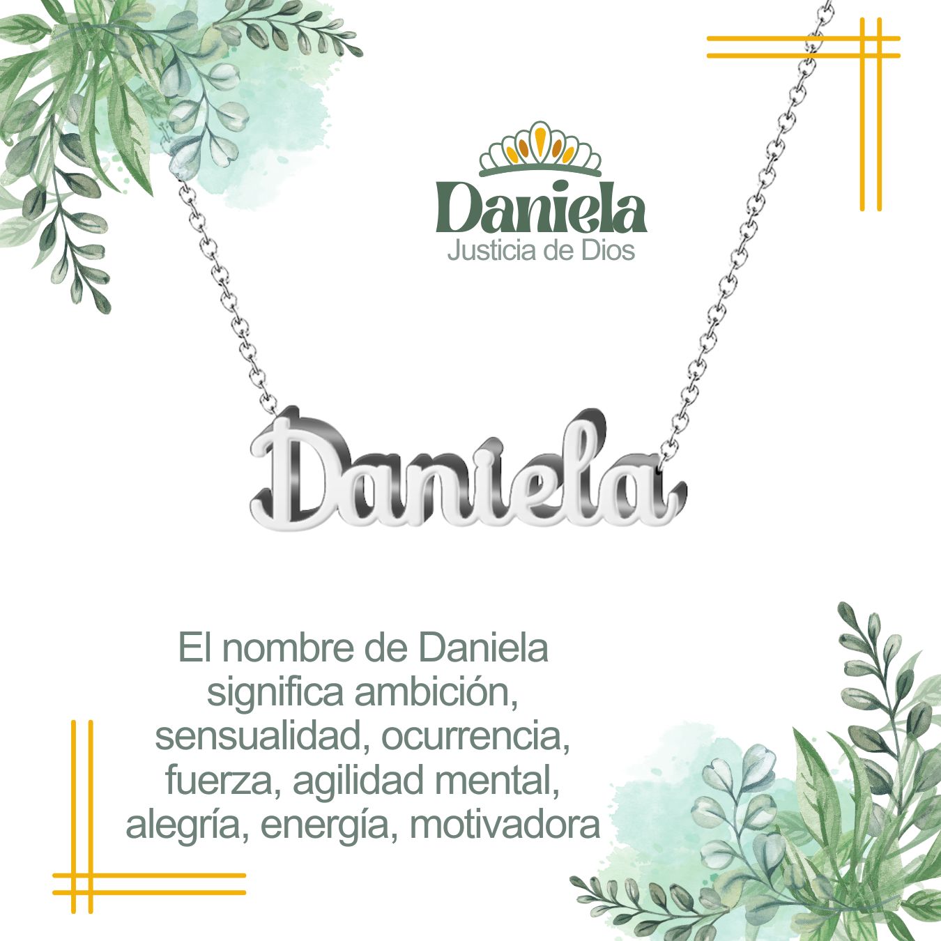 Collar con Nombre en Acero Inoxidable, Color Plateado, Incluye Tarjeta con el Significado de 60 Nombres + Caja de Regalo y Pulsera 7 Nudos de Regalo