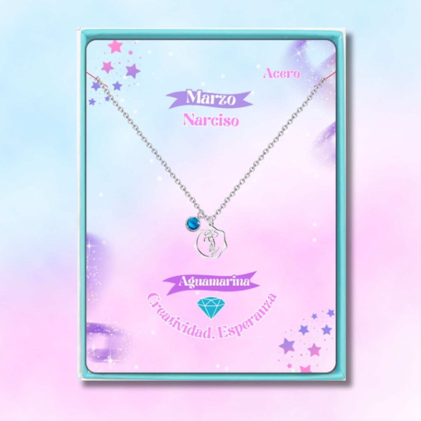 ✨Colgante Piedra y Flor de Nacimiento💐|Corconita con Significado🌈|Acero Inoxidable + Tarjeta + Caja Regalo🎁|Incluye Pulsera 7 Nudos de Protección🔮