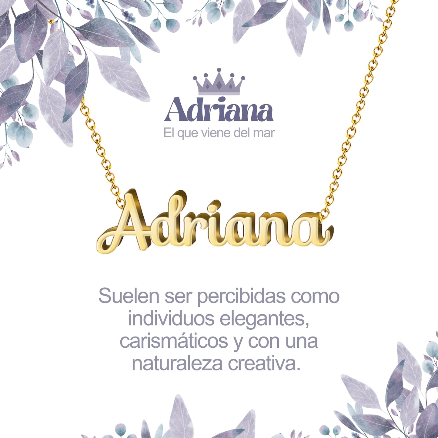 Collar con Nombre en Acero Inoxidable, Color Dorado, Incluye Tarjeta con el Significado de 60 Nombres + Caja de Regalo y Pulsera 7 Nudos de Regalo