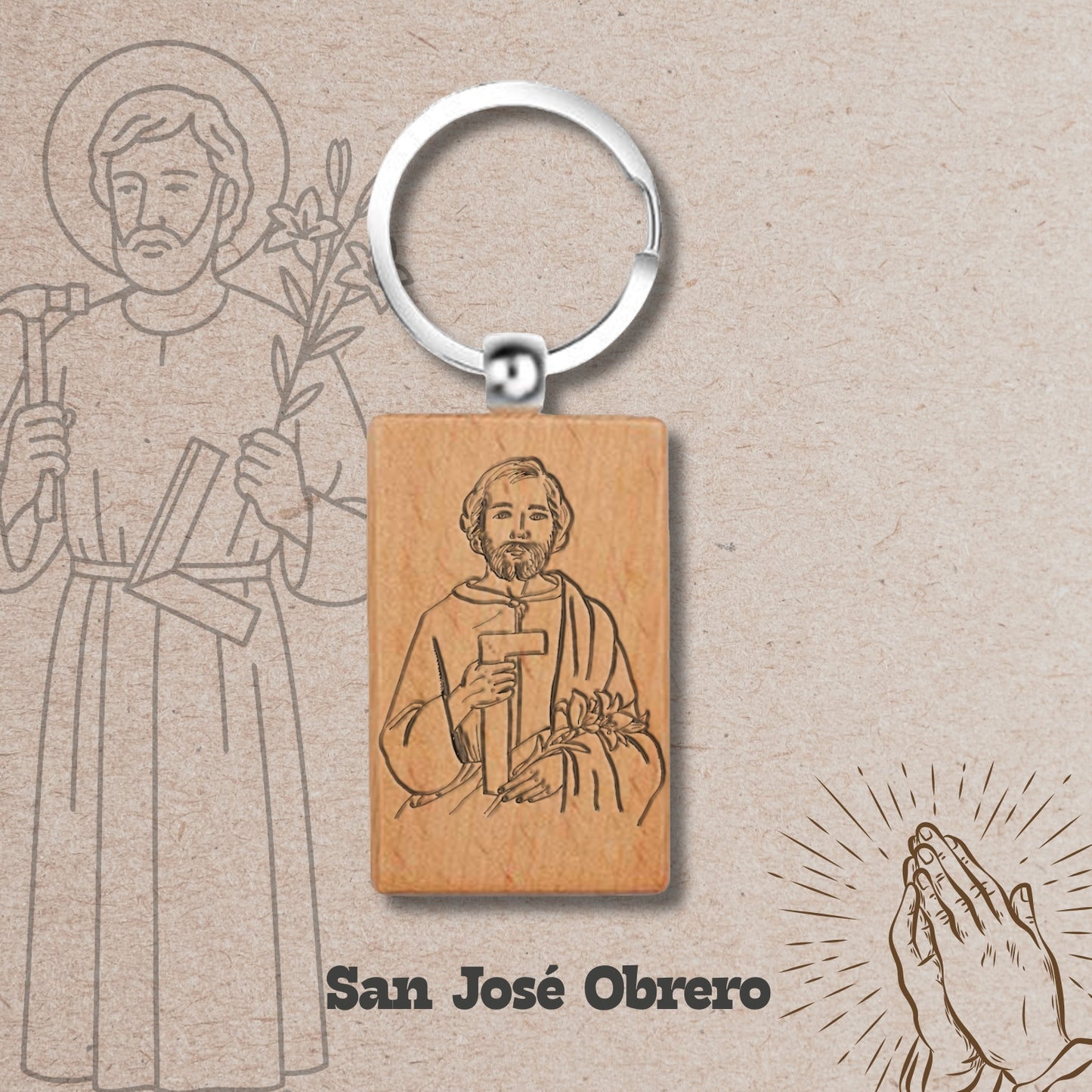 Llavero de Madera con SAN JOSE OBRERO