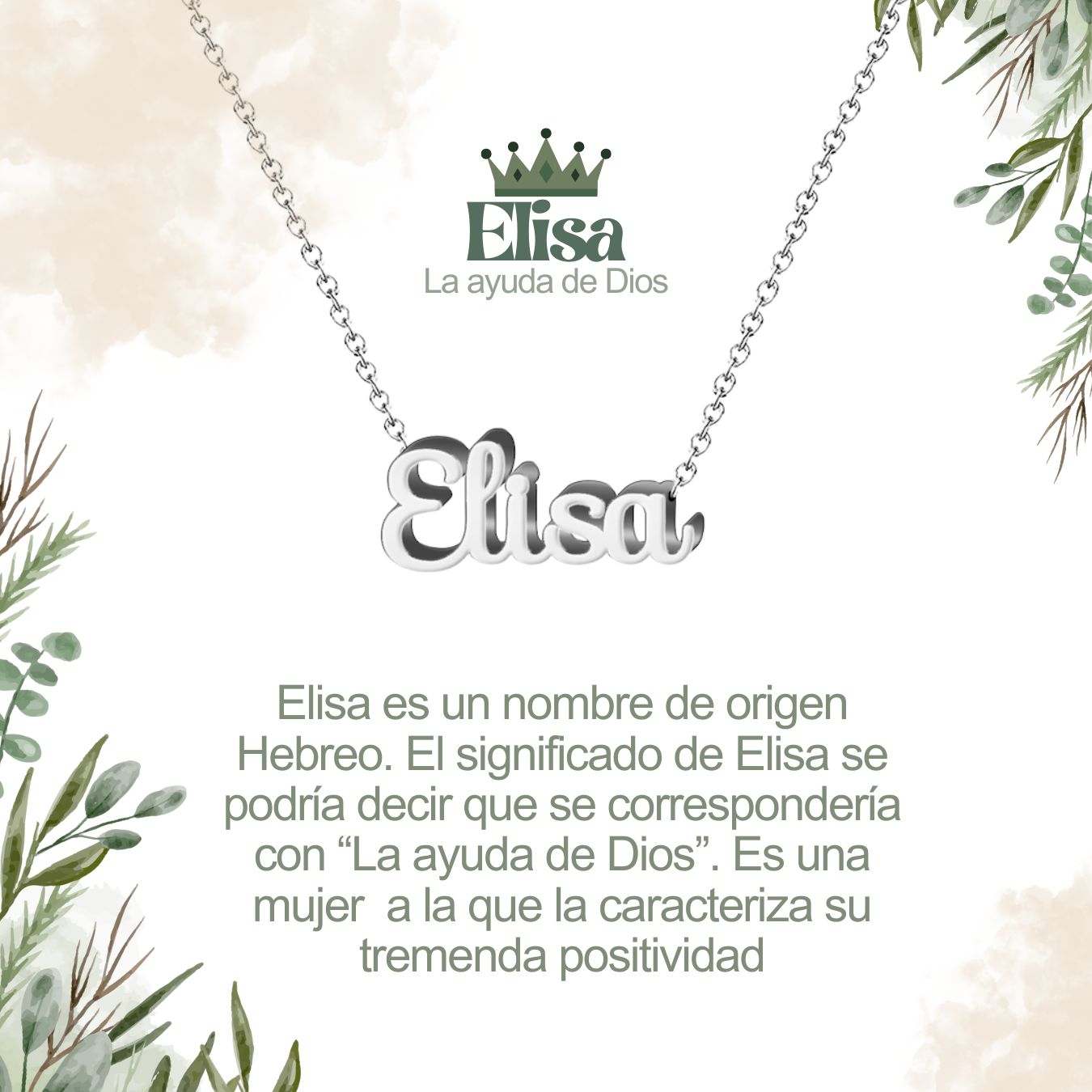 Collar con Nombre en Acero Inoxidable, Color Plateado, Incluye Tarjeta con el Significado de 60 Nombres + Caja de Regalo y Pulsera 7 Nudos de Regalo