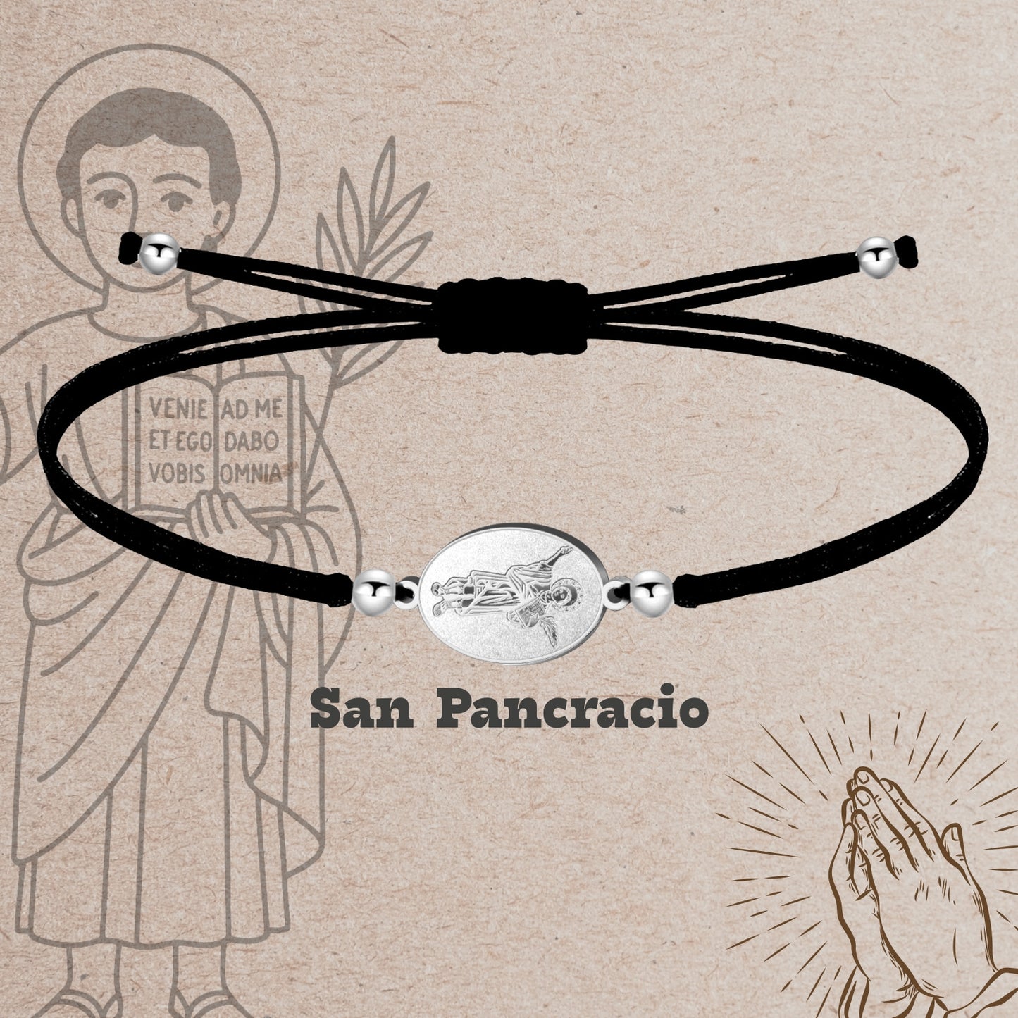 Pulsera Hilo Encerado con SAN PANCRACIO color Plateado