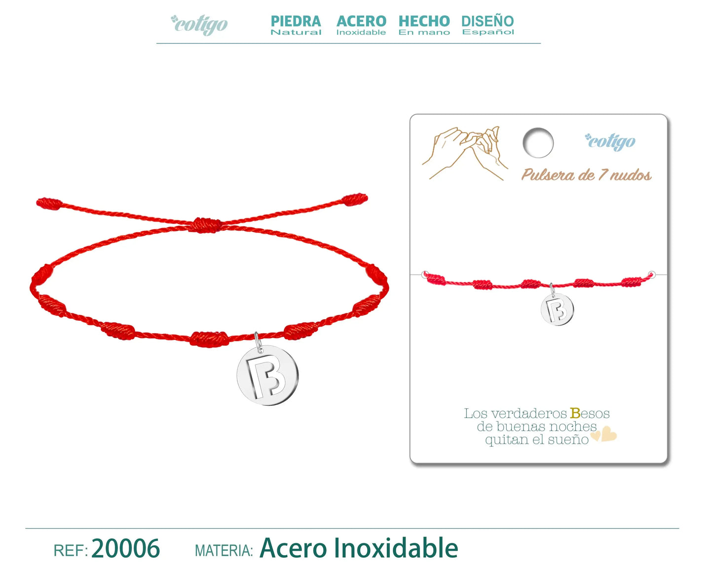 Pulsera 7 Nudos con letra B color Plateado