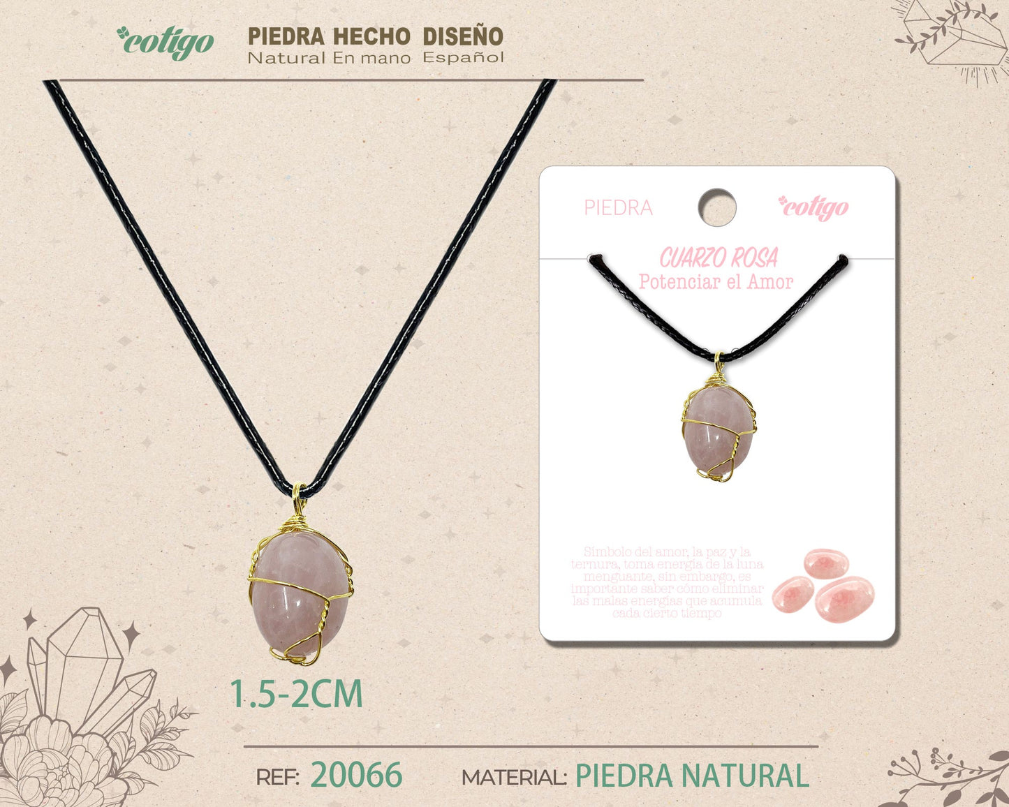 Colgante piedra natural- Cuarzo rosa