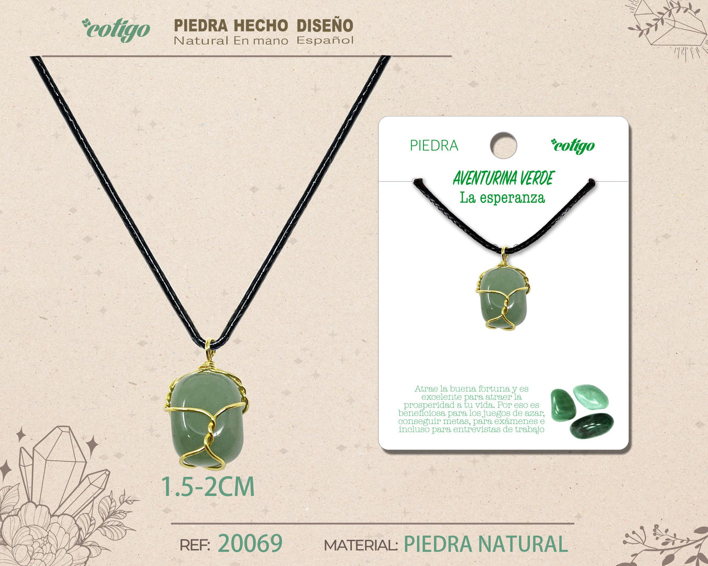 Colgante piedra natural- Aventurina verde