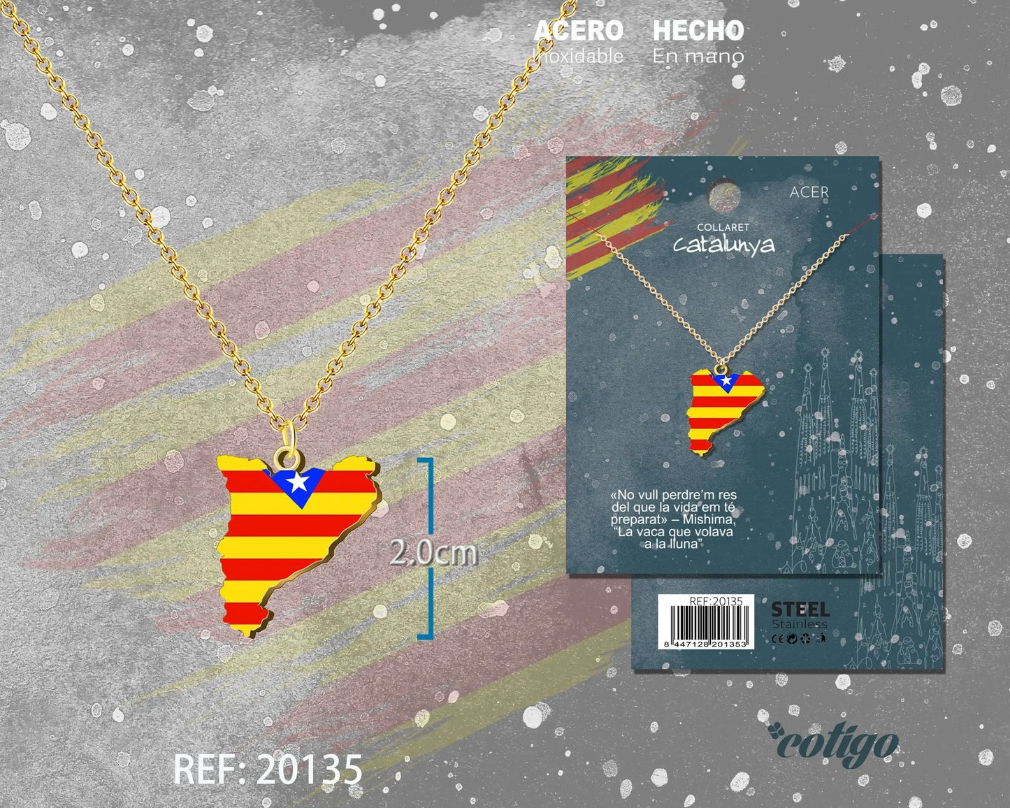 Colgante Mapa y Bandera Cataluña Acero Dorado - cotigo