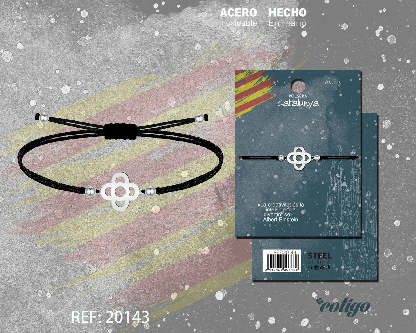 Pulsera Hilo encerado negro con Flor Barcelona Acero Plateado - cotigo