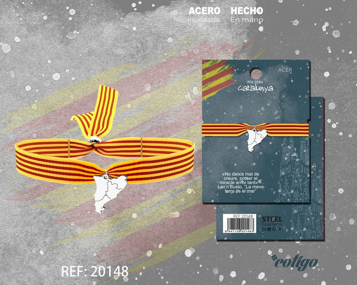 Pulsera Bandera Cataluña con colgante Mapa Cataluña Acero Plateado - cotigo